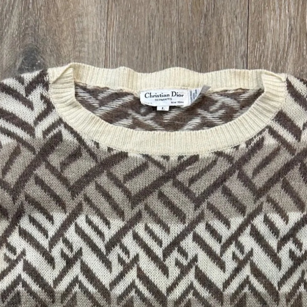 Dior Cream and Brown Knit Crewneck Sweater - Picture 3 of 6